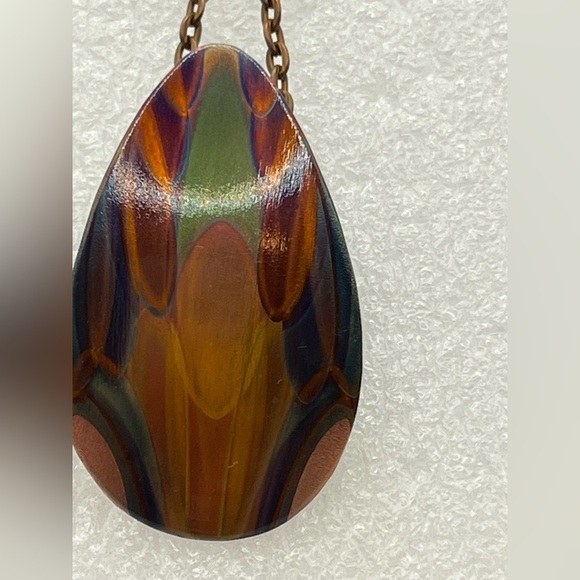 Copper Painted  Teardrop Pendant Necklace Artisan Made One of a kind Colorful - Picture 12 of 15